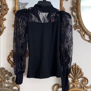 Shein black lace ribbed top XS. Nwot. Goth